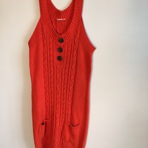 Cable Knit Sleeveless 3 Button Dress Front Pockets